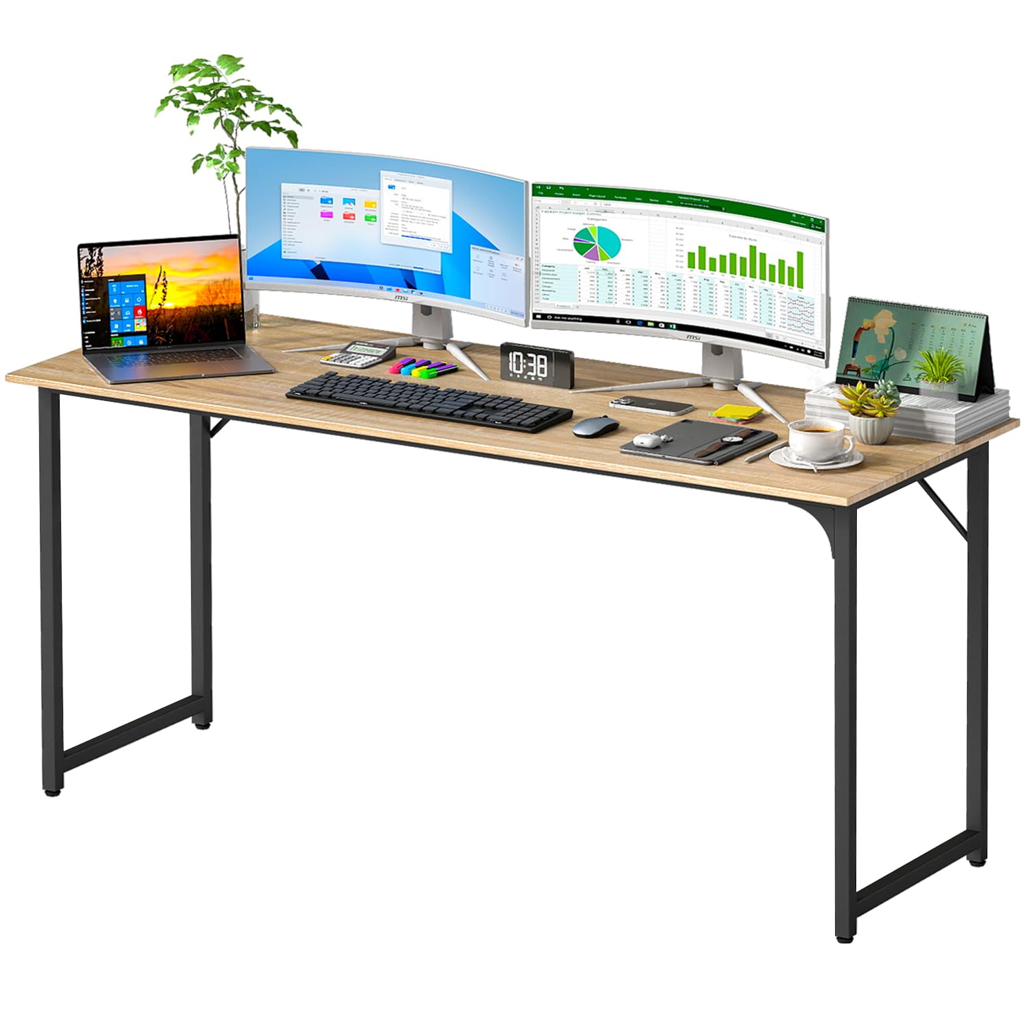 PayLessHere | Computer Desk | Office Desk with Metal Frame, Adjustable Feet | Water-Resistant, Scratchproof Surface | Sturdy Writing Table for Home Office or Study