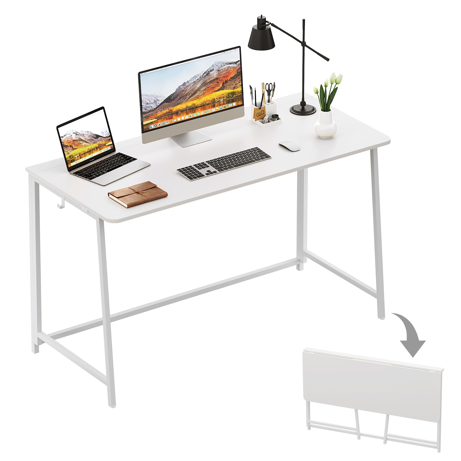WOHOMO Folding Computer Desk, Small Writing Foldable Desk, Space-Saving Laptop Table, Easy Assemble Workstation for Home Office