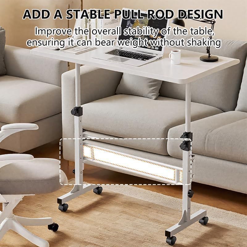 Wintline Adjustable Height Rolling Standing Desk with Lockable Wheels,Compact Laptop Desk for Home Office, Dorm, or Bedroom - 15.75" x31.5” - White