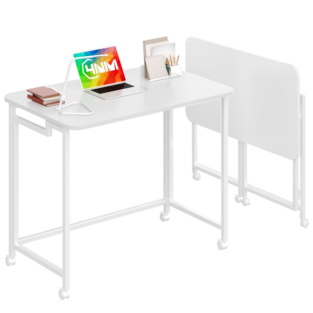 4NM Mobile Small Rolling Computer Desk, Folding Laptop Cart Table with Wheels, Portable Office Desk for Small Space Couch Bed