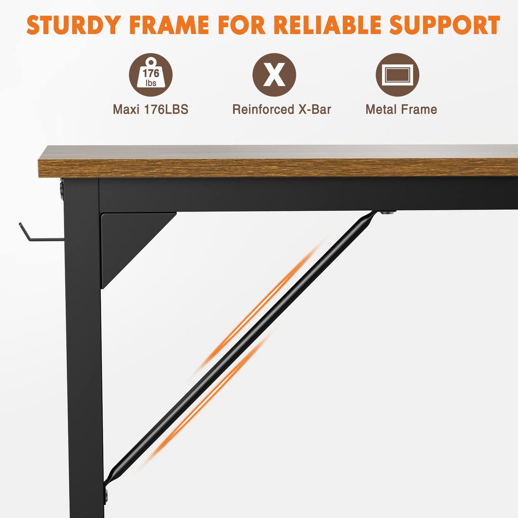 Sweetcrispy 63 Inch Writing Desks Large Desk Study Table Modern Simple Style Work Table with Storage Bag and Iron Hook Wooden Desk for Home
