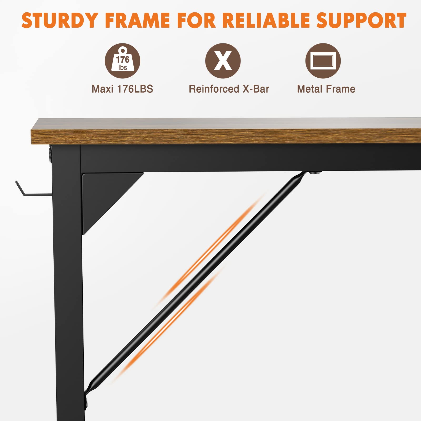 Sweetcrispy 63 Inch Writing Desks Large Desk Study Table Modern Simple Style Work Table with Storage Bag and Iron Hook Wooden Desk for Home