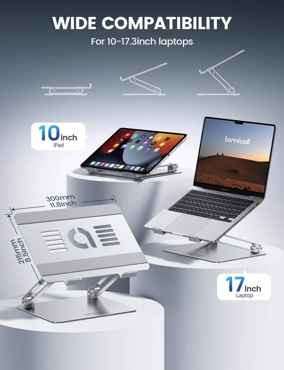 Lamicall Adjustable Laptop Stand for Desk for MacBook Air Pro HP 10-17.3''