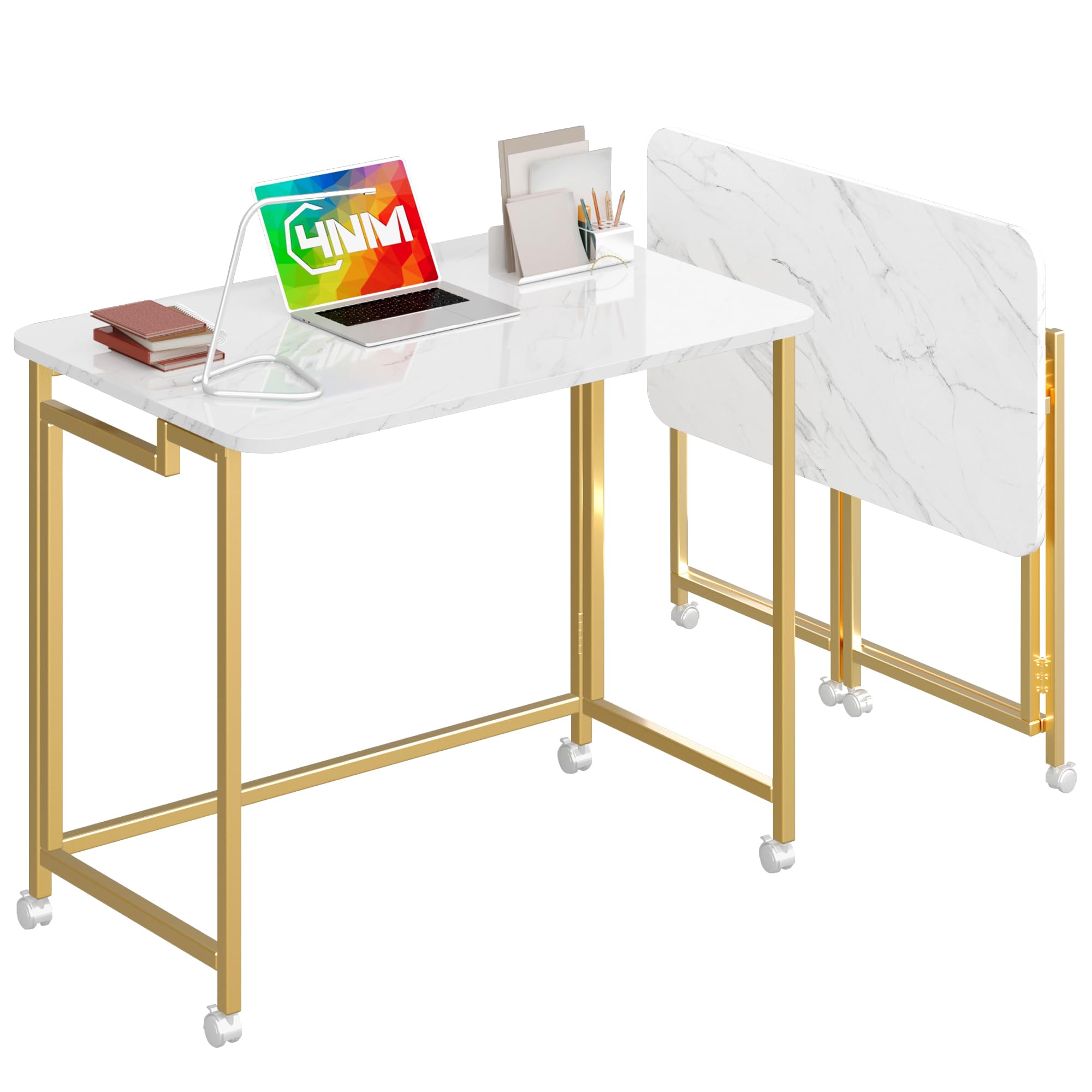 4NM Mobile Small Rolling Computer Desk, Folding Laptop Cart Table with Wheels, Portable Office Desk for Small Space Couch Bed