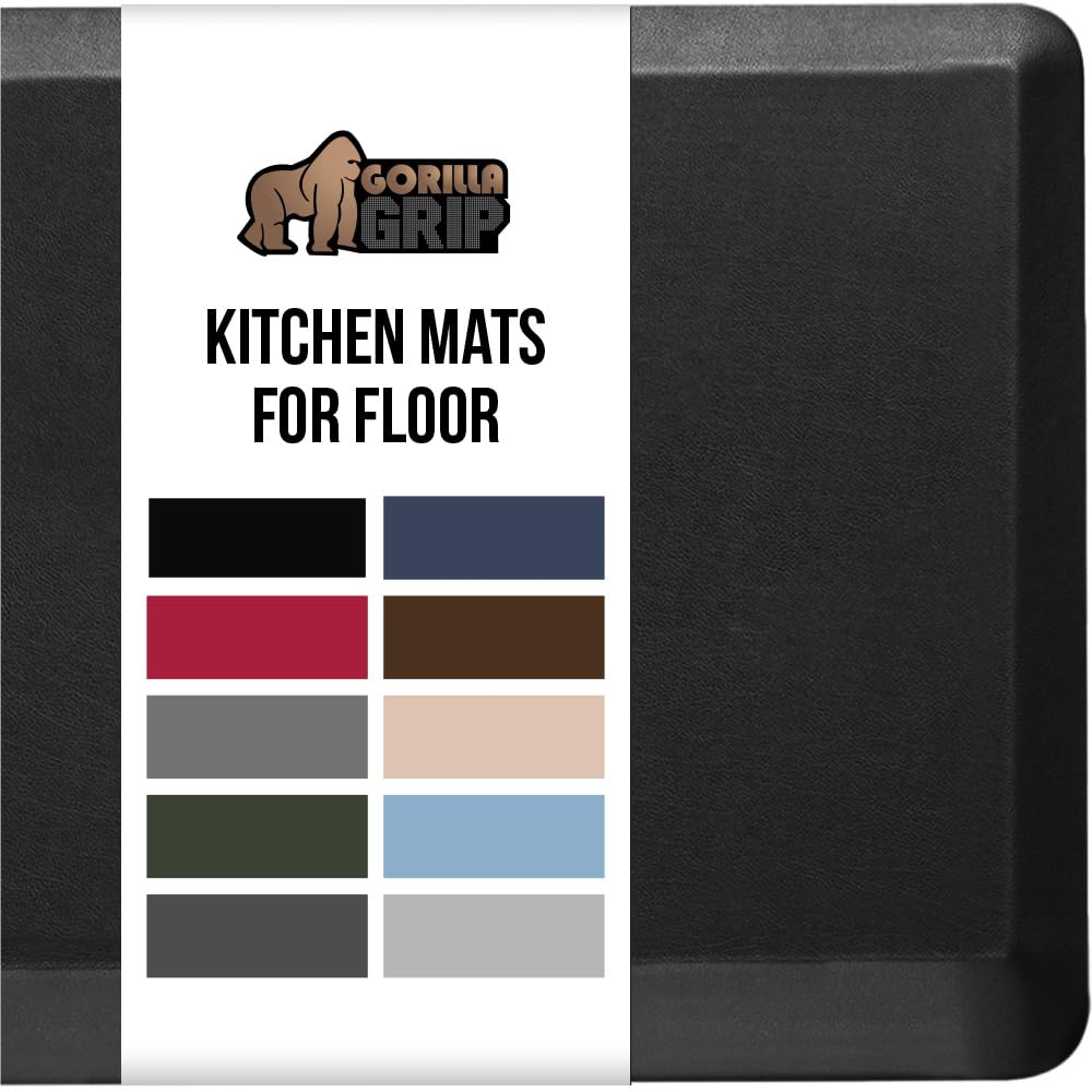 GORILLA GRIP Comfortable Cushioned Kitchen Mats for Floor, Waterproof and Stain Resistant Soft Top, 3/4 Inch Thick Ergonomic Standing Desk Anti Fatigue Mat, Foam Supports Ankles and Feet