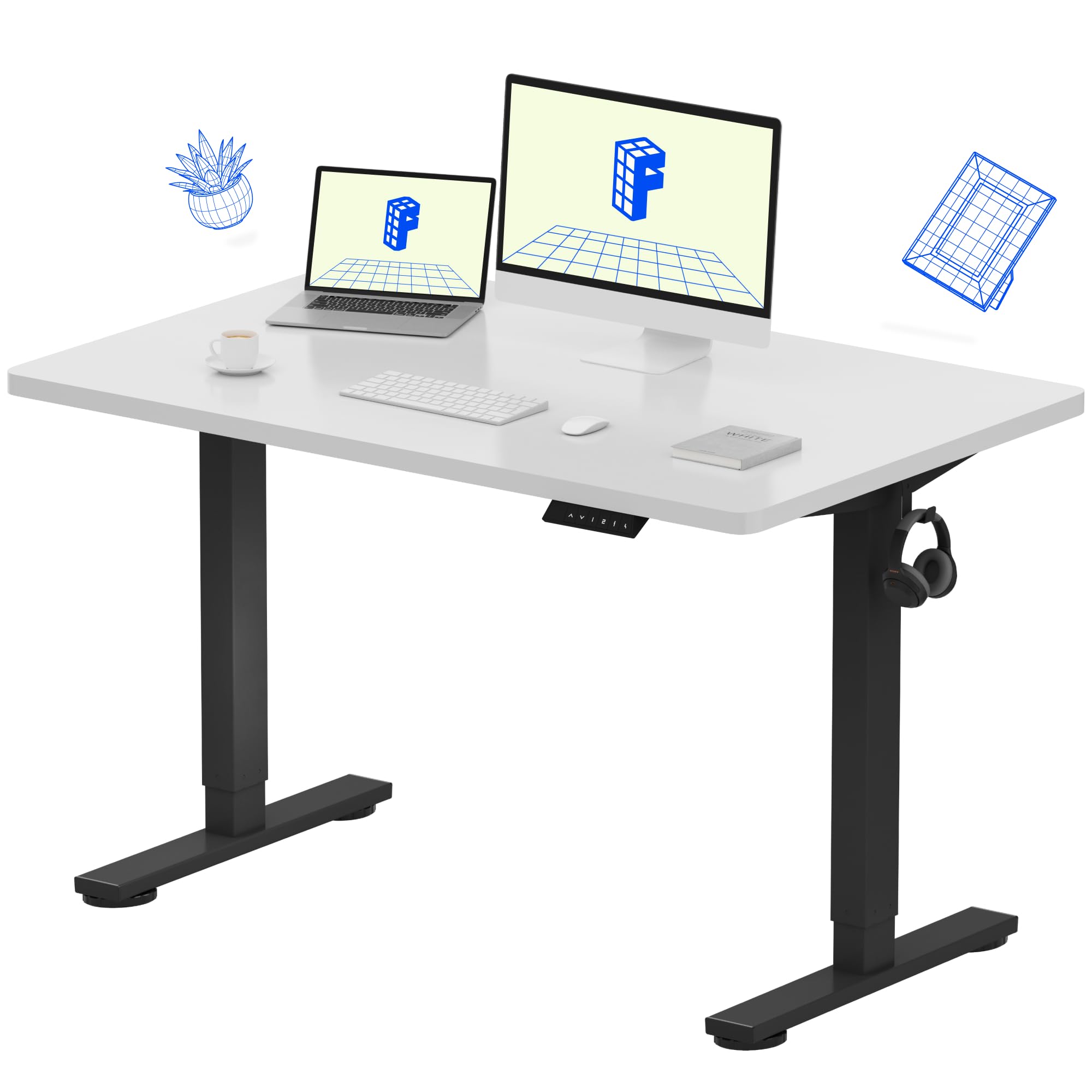 FLEXISPOT EN1 One-Piece Standing Desk, Electric Adjustable with 4 Memory Presets, 176 LBS Capacity, Stable & Quiet, Seamless Desktop for Home Office & Dual Monitors