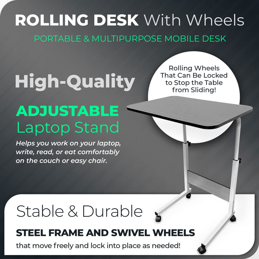Perfect Life Ideas Standing Desk Adjustable Laptop Stand with Wheels Rolling Mobile Work from Home Desktop Table
