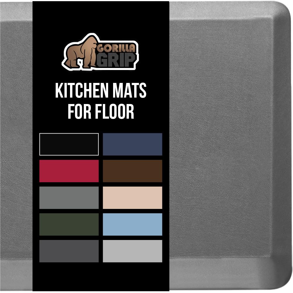 GORILLA GRIP Comfortable Cushioned Kitchen Mats for Floor, Waterproof and Stain Resistant Soft Top, 3/4 Inch Thick Ergonomic Standing Desk Anti Fatigue Mat, Foam Supports Ankles and Feet