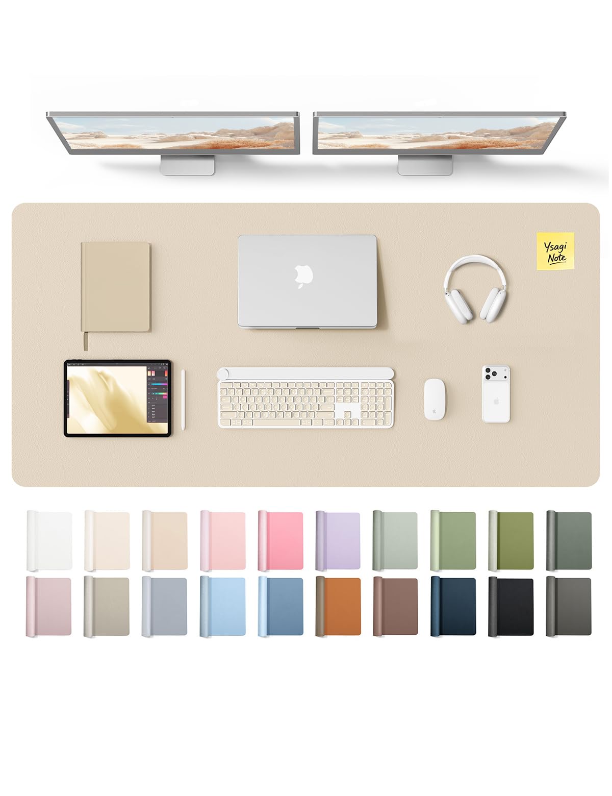 YSAGi Leather Desk Mat, Large Mouse Mat, Non-Slip Desk Pad Desk Protector Mat, Waterproof PU Leather Laptop Mat Table Mat Desk Writing Pad for Office and Home