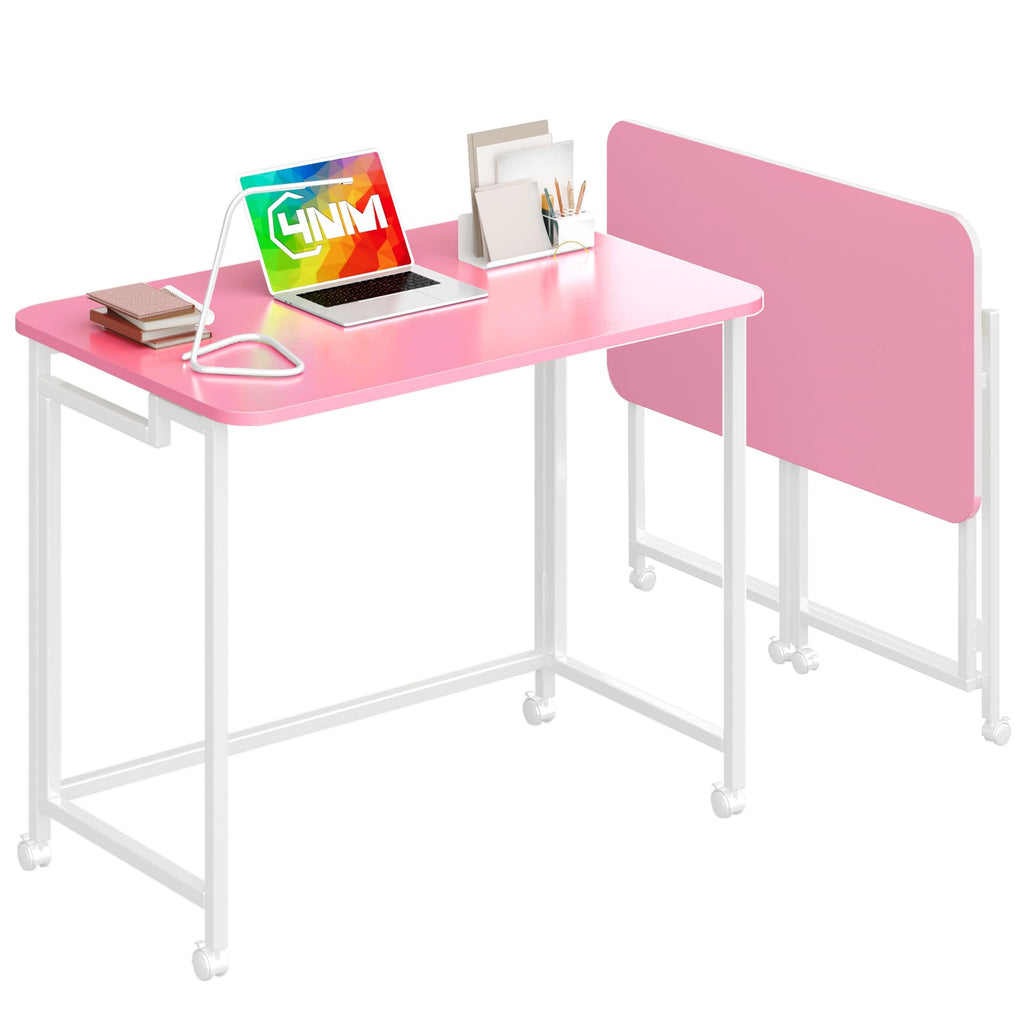 4NM Mobile Small Rolling Computer Desk, Folding Laptop Cart Table with Wheels, Portable Office Desk for Small Space Couch Bed