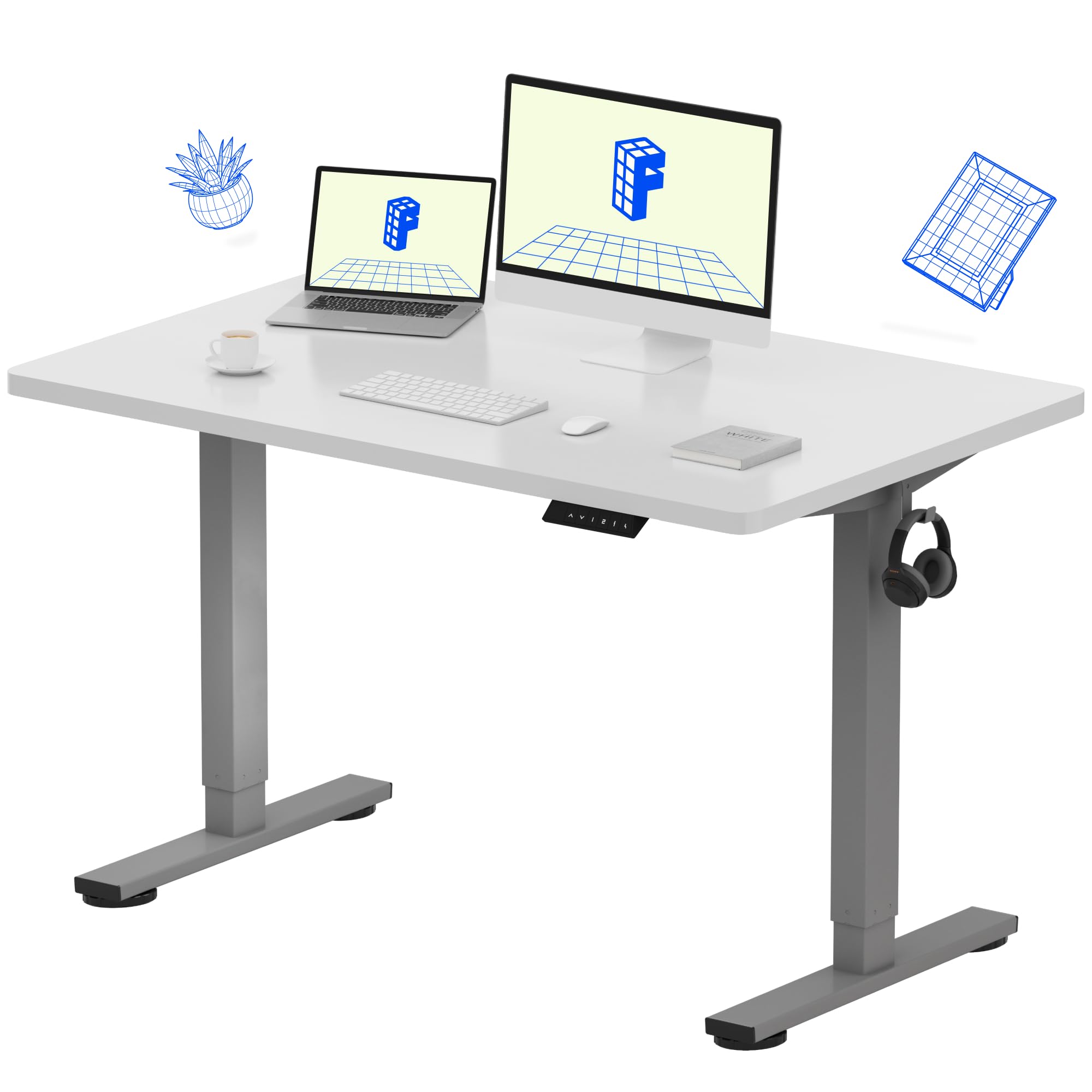 FLEXISPOT EN1 One-Piece Standing Desk, Electric Adjustable with 4 Memory Presets, 176 LBS Capacity, Stable & Quiet, Seamless Desktop for Home Office & Dual Monitors