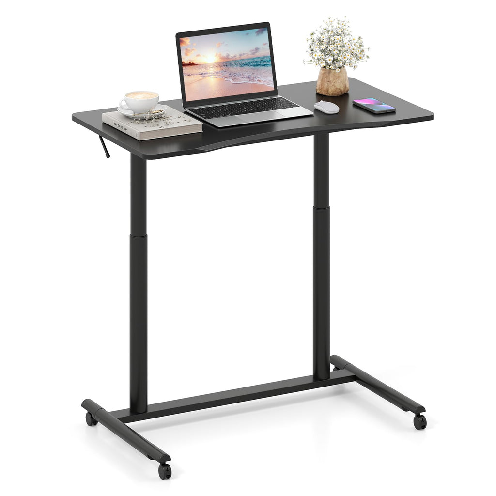 Tangkula Computer Desk Home Office Dorm Rolling Wooden Top Height Adjustable Sit-to-Stand Desk Portable Writing Study Table Notebook Laptop Desk