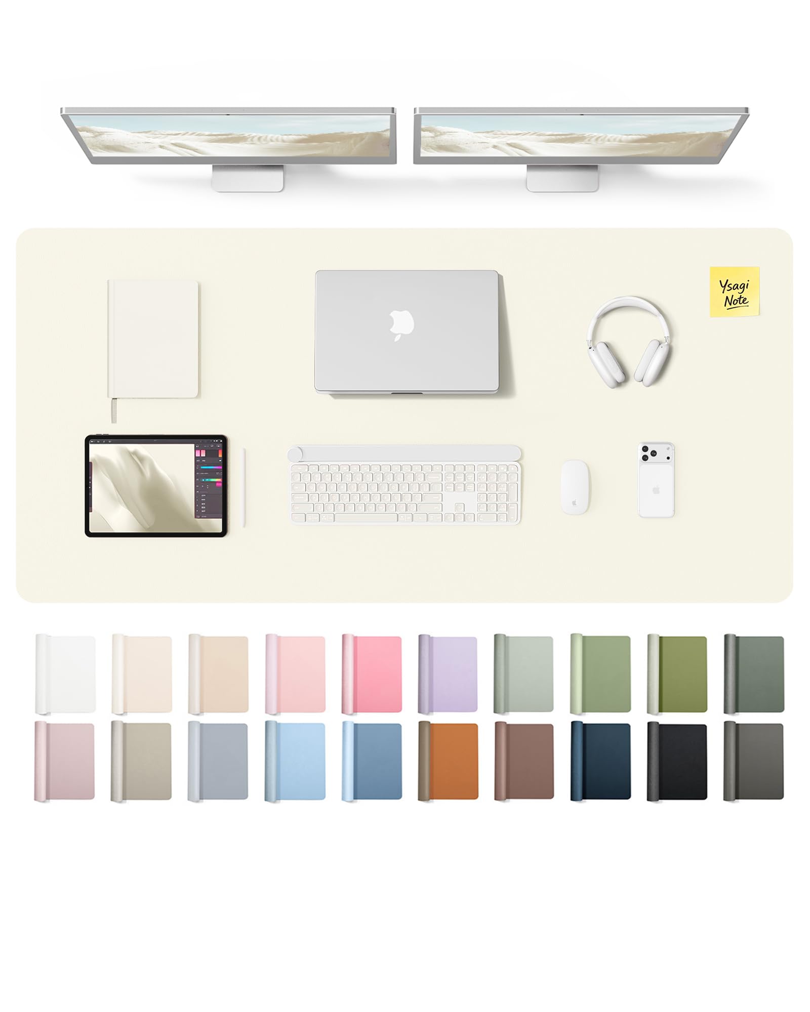 YSAGi Leather Desk Mat, Large Mouse Mat, Non-Slip Desk Pad Desk Protector Mat, Waterproof PU Leather Laptop Mat Table Mat Desk Writing Pad for Office and Home