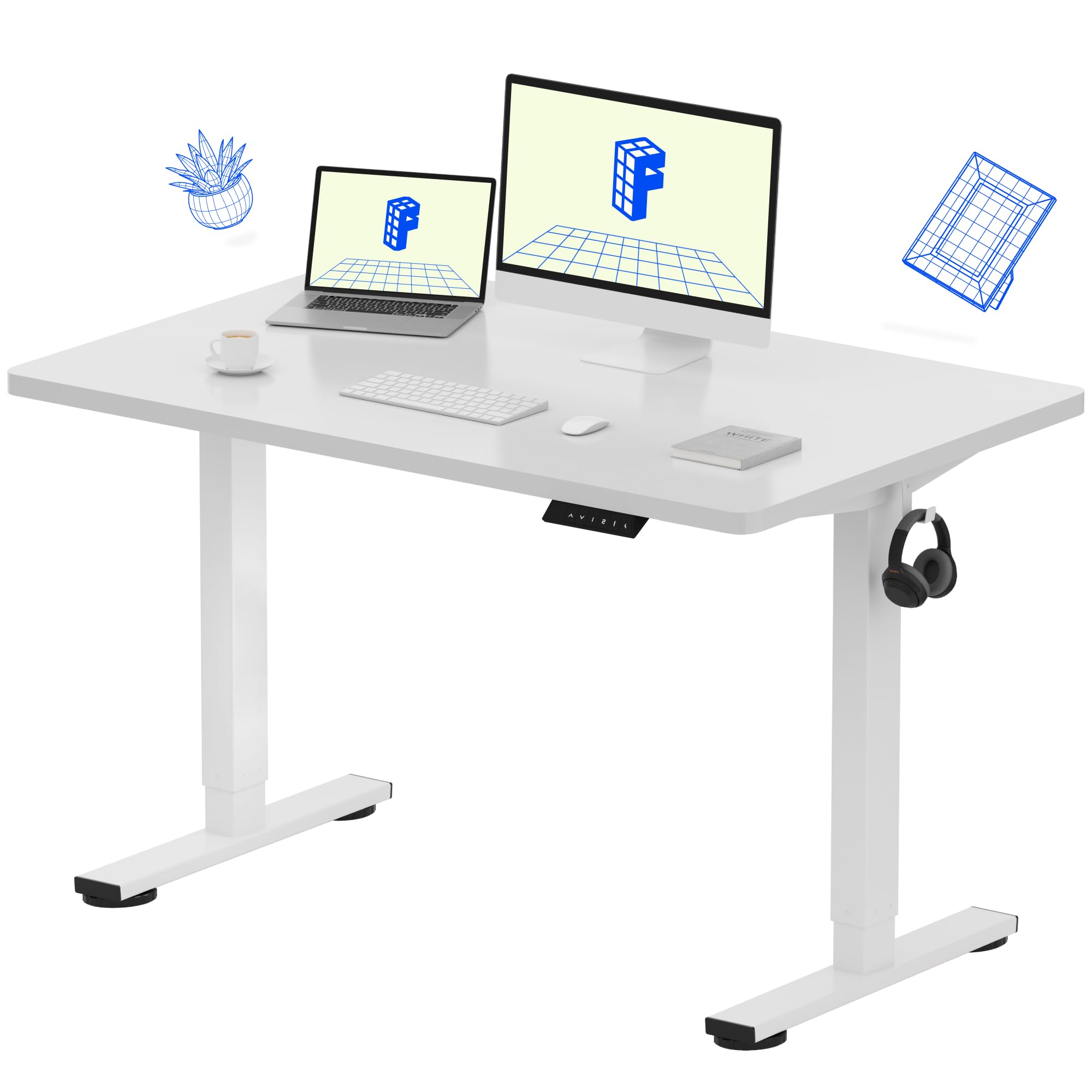 FLEXISPOT EN1 One-Piece Standing Desk, Electric Adjustable with 4 Memory Presets, 176 LBS Capacity, Stable & Quiet, Seamless Desktop for Home Office & Dual Monitors