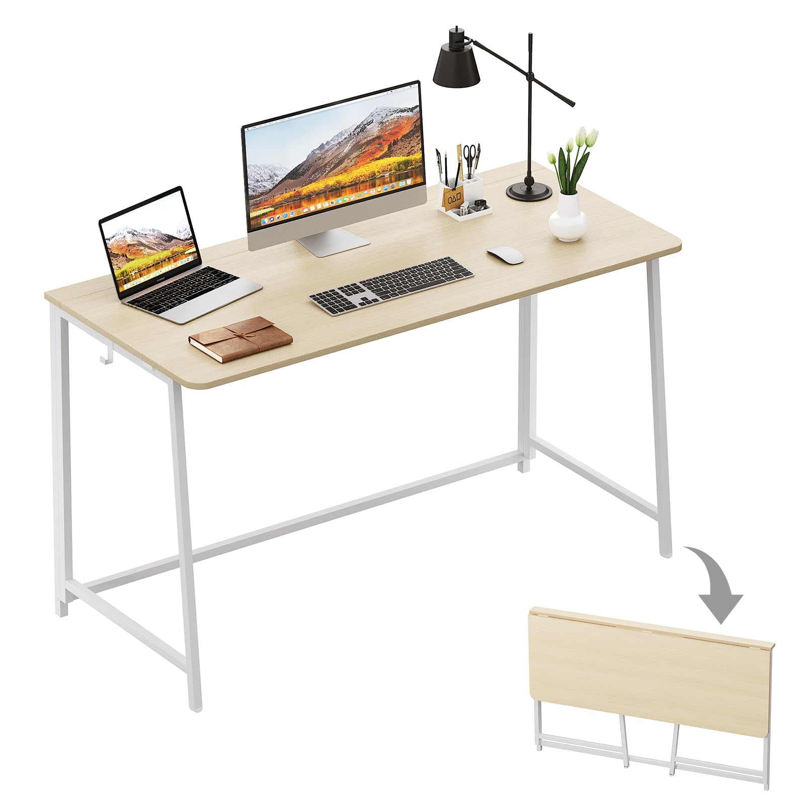 WOHOMO Folding Computer Desk, Small Writing Foldable Desk, Space-Saving Laptop Table, Easy Assemble Workstation for Home Office