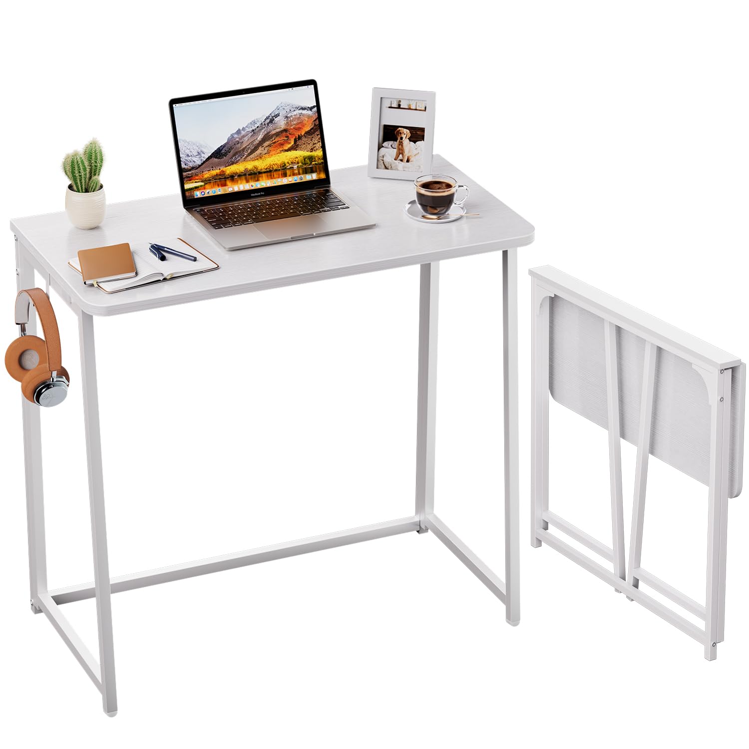 WOHOMO Folding Computer Desk, Small Writing Foldable Desk, Space-Saving Laptop Table, Easy Assemble Workstation for Home Office