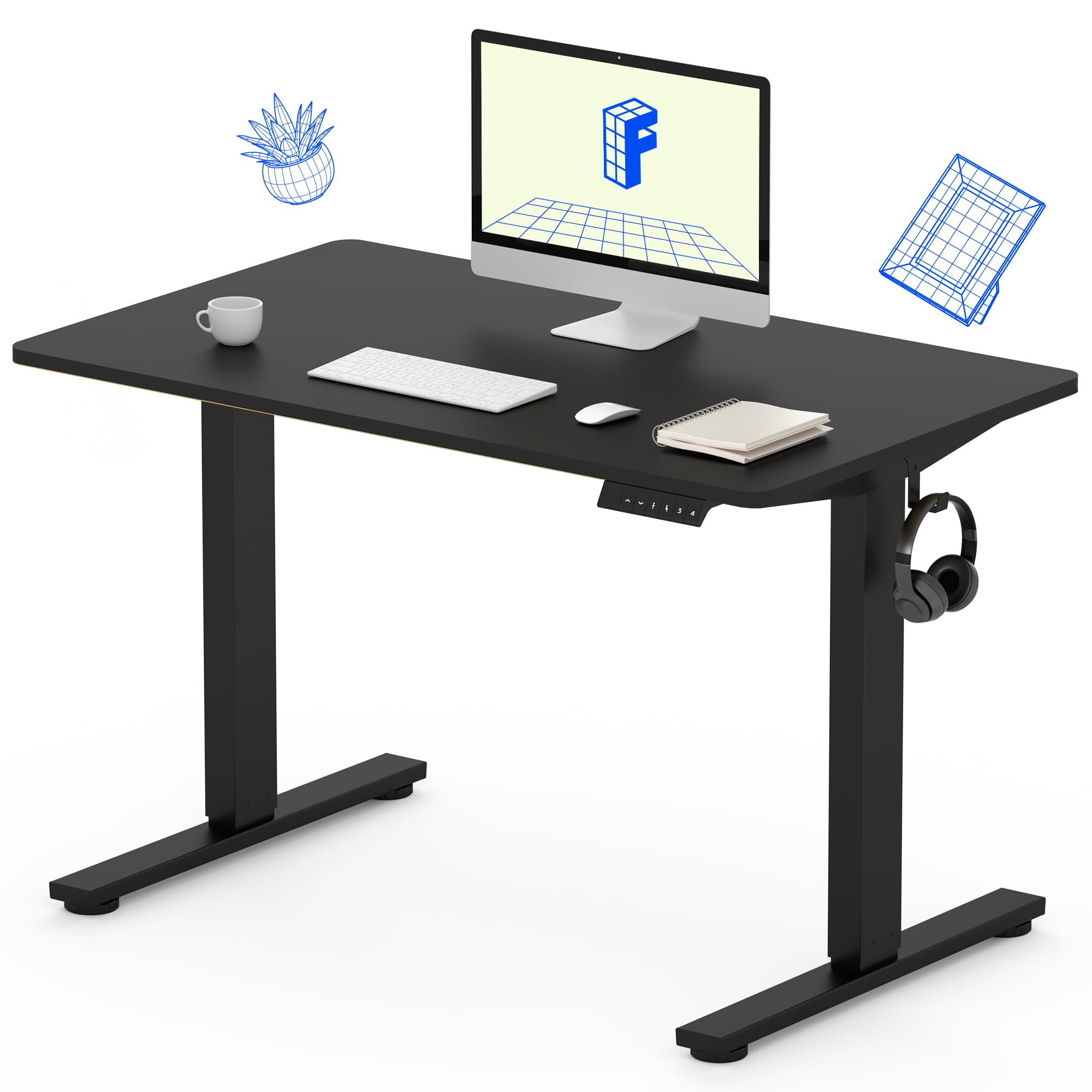 FLEXISPOT EN1 One-Piece Standing Desk, Electric Adjustable with 4 Memory Presets, 176 LBS Capacity, Stable & Quiet, Seamless Desktop for Home Office & Dual Monitors