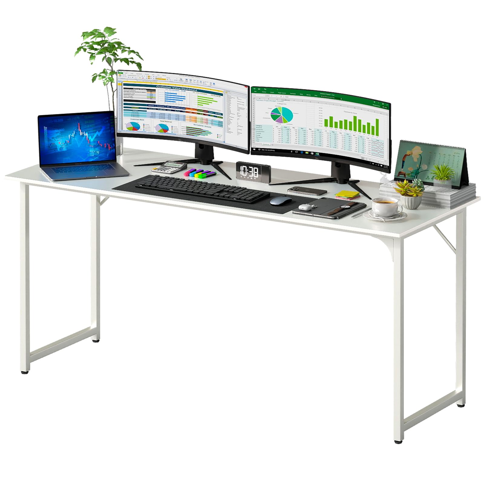 PayLessHere | Computer Desk | Office Desk with Metal Frame, Adjustable Feet | Water-Resistant, Scratchproof Surface | Sturdy Writing Table for Home Office or Study