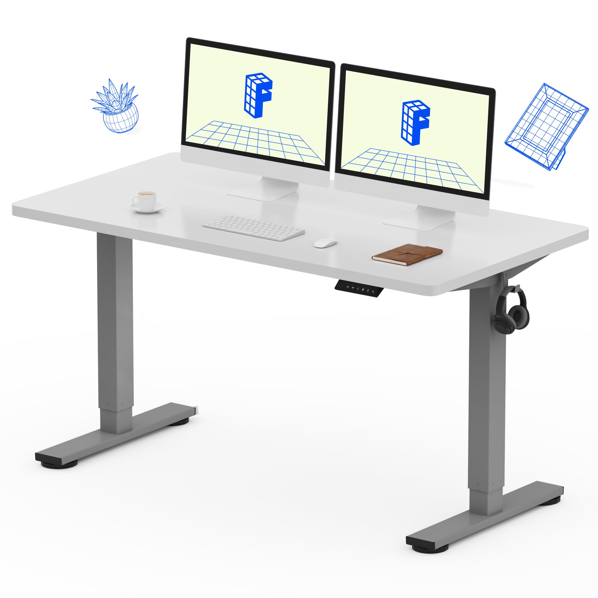 FLEXISPOT EN1 One-Piece Standing Desk, Electric Adjustable with 4 Memory Presets, 176 LBS Capacity, Stable & Quiet, Seamless Desktop for Home Office & Dual Monitors