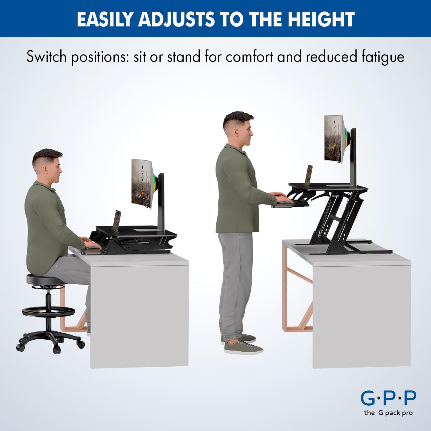G-PACK PRO Standing Desk Converter, Adjustable Height