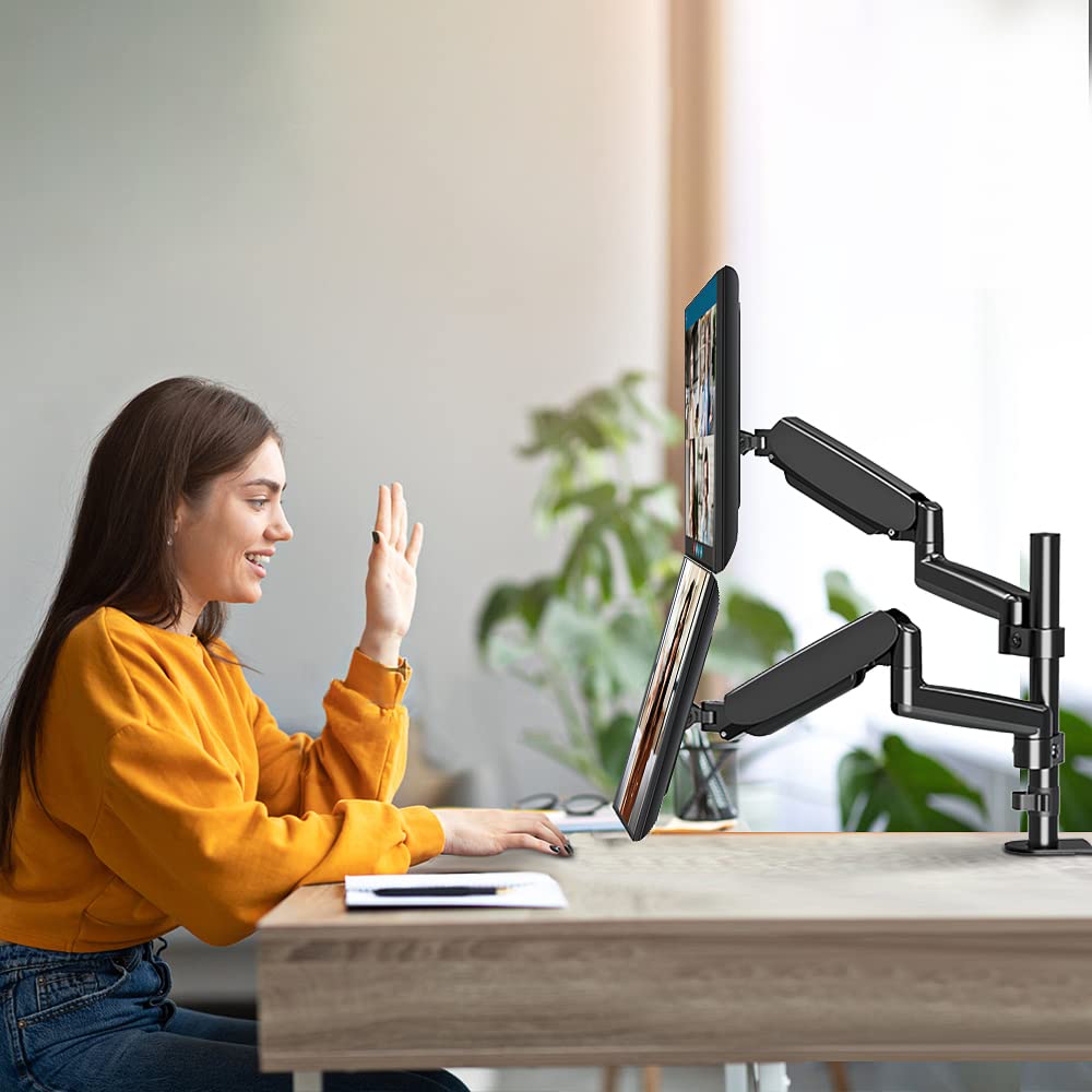 MOUNTUP Dual Monitor Desk Mount, Dual Monitor Stand for Desk Fits 17 to 32 Inch Screen, Gas Spring & Height Adjustable Computer Monitor Desk Mount for 2 Monitors, VESA Mount with Clamp/Grommet Base