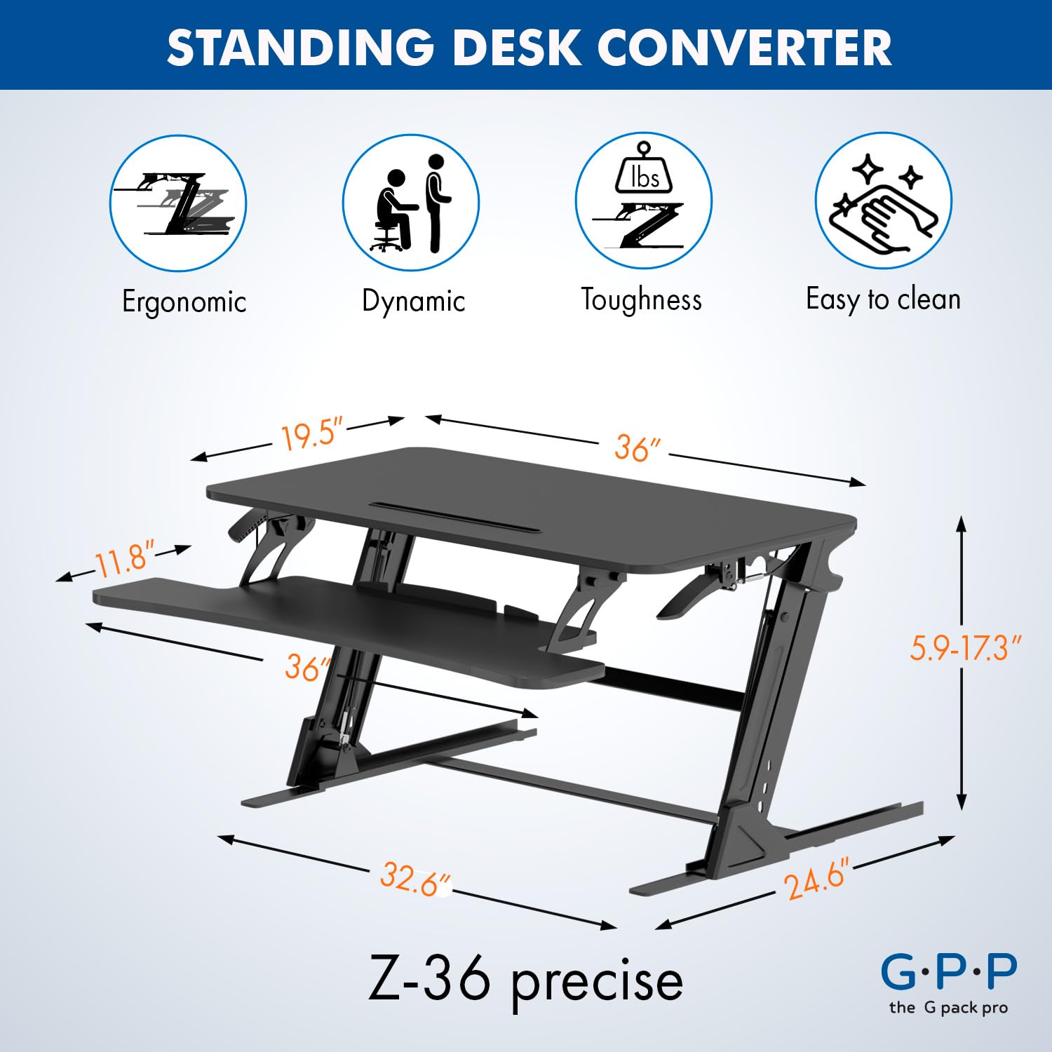 G-PACK PRO Standing Desk Converter, Adjustable Height