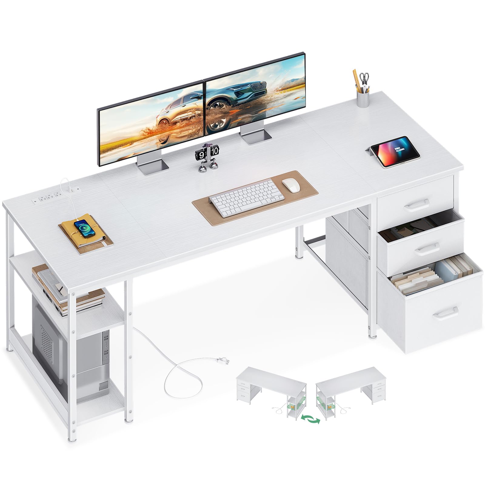 AODK Computer Desk with 3 Drawers