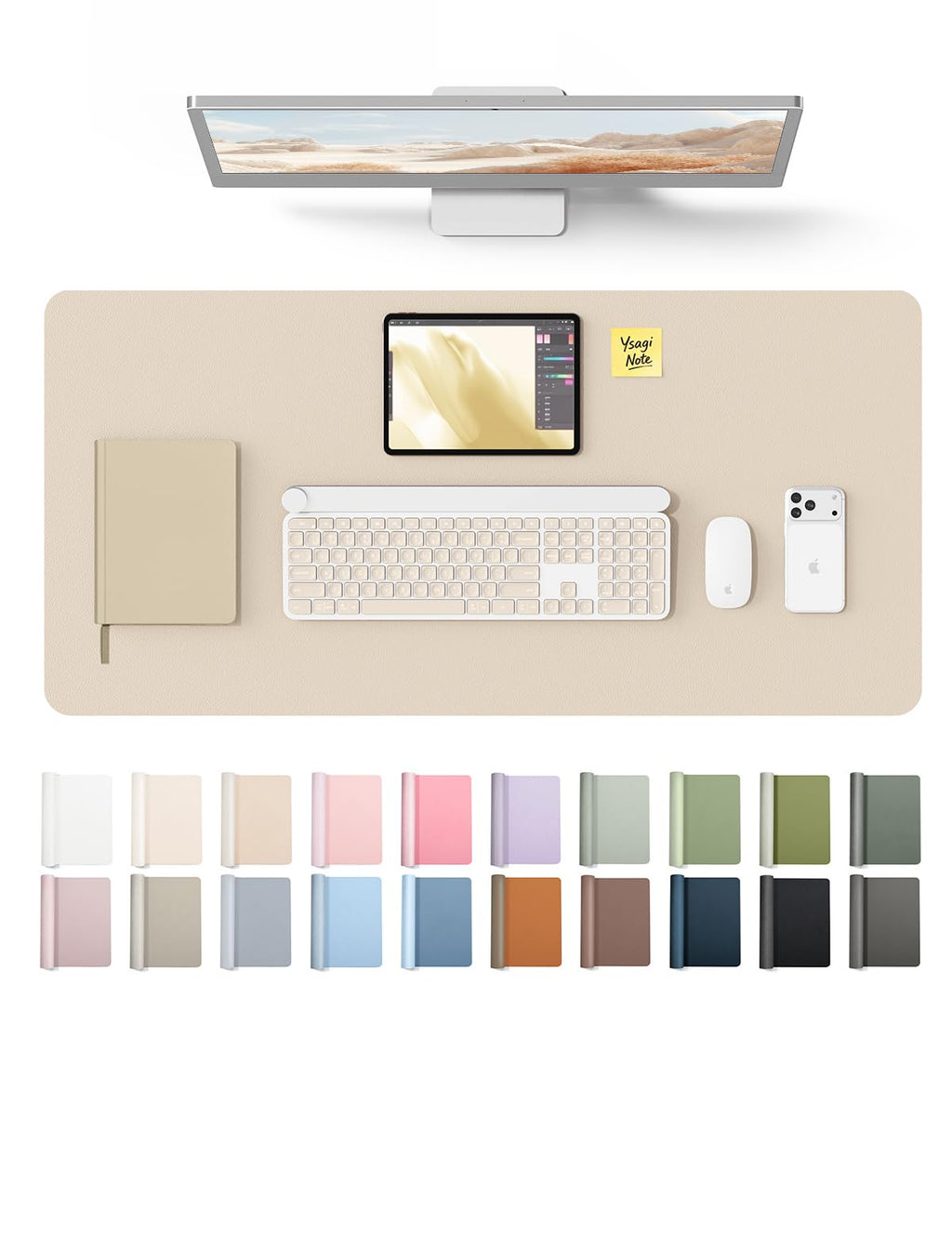 YSAGi Leather Desk Mat, Large Mouse Mat, Non-Slip Desk Pad Desk Protector Mat, Waterproof PU Leather Laptop Mat Table Mat Desk Writing Pad for Office and Home