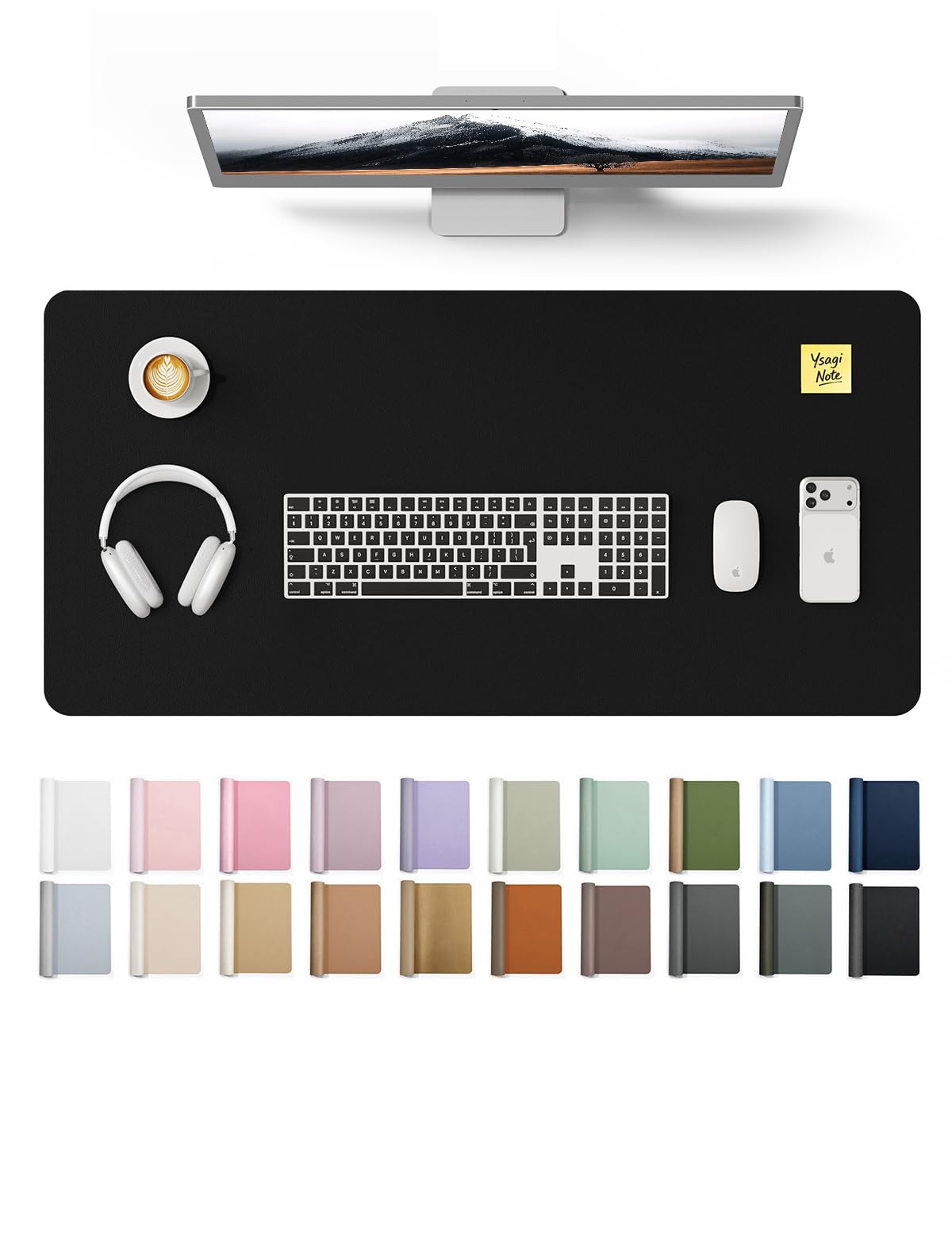 YSAGi Leather Desk Mat, Large Mouse Mat, Non-Slip Desk Pad Desk Protector Mat, Waterproof PU Leather Laptop Mat Table Mat Desk Writing Pad for Office and Home