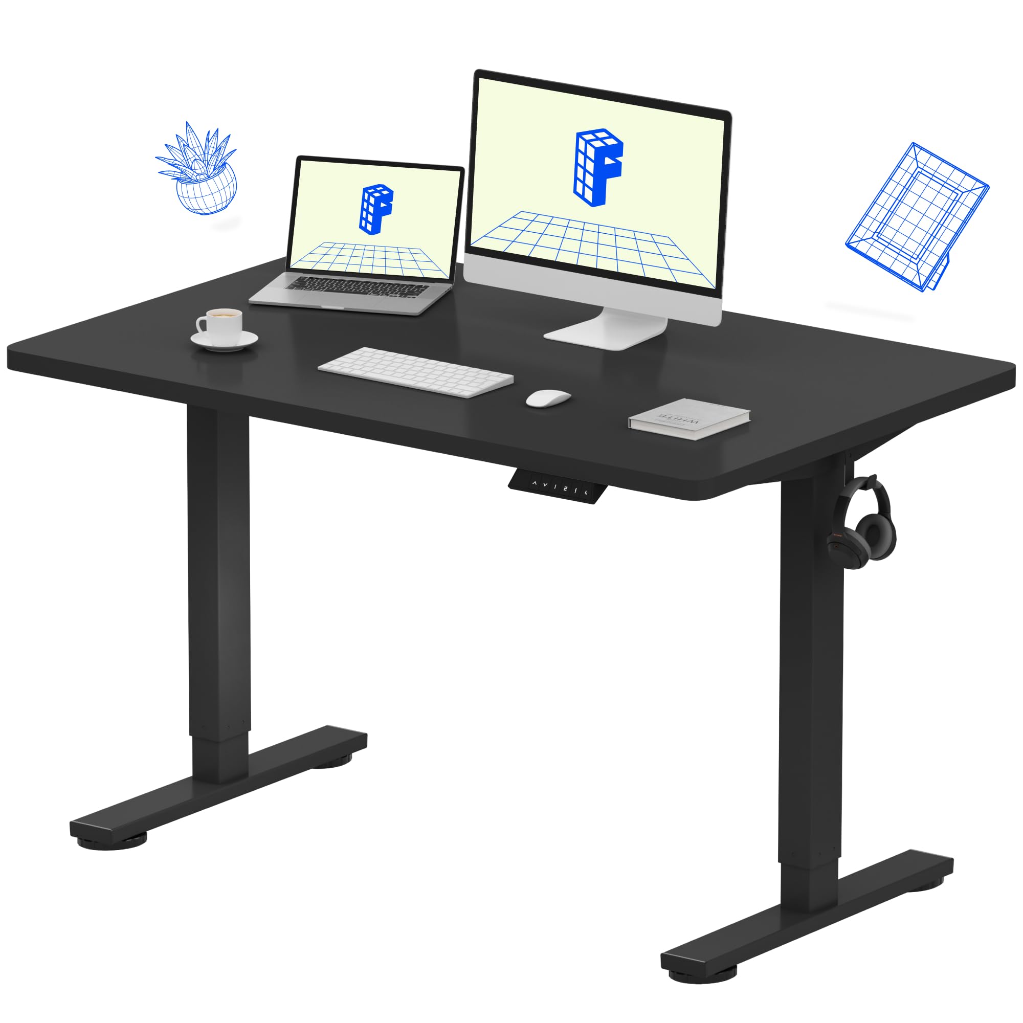 FLEXISPOT EN1 One-Piece Standing Desk, Electric Adjustable with 4 Memory Presets, 176 LBS Capacity, Stable & Quiet, Seamless Desktop for Home Office & Dual Monitors