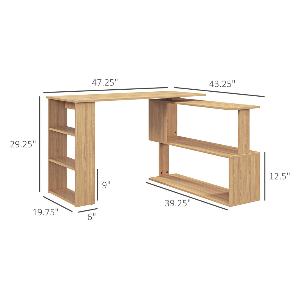 HOMCOM 47 Inch L Shaped Desk, Corner Computer Desk, 360 Degree Rotating Home Office Desk with Storage Shelves, Writing Table Workstation