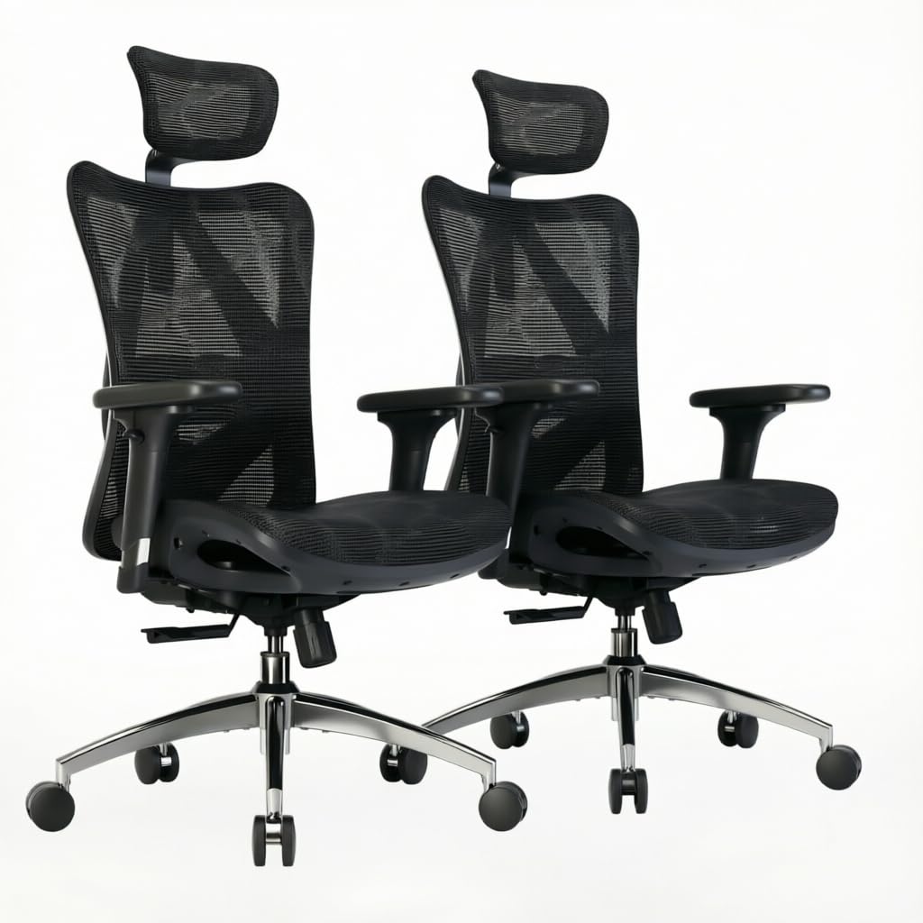 SIHOO Ergonomic Mesh Office Chair, Computer Desk Chair with 3-Way Armrests, 2-Way Lumbar Support and Adjustable Headrest, High Back Home Office Chair with Tilt Function, Mesh Back and Seat