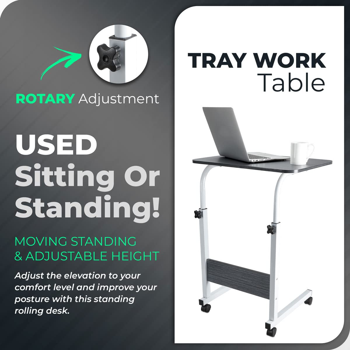 Perfect Life Ideas Standing Desk Adjustable Laptop Stand with Wheels Rolling Mobile Work from Home Desktop Table