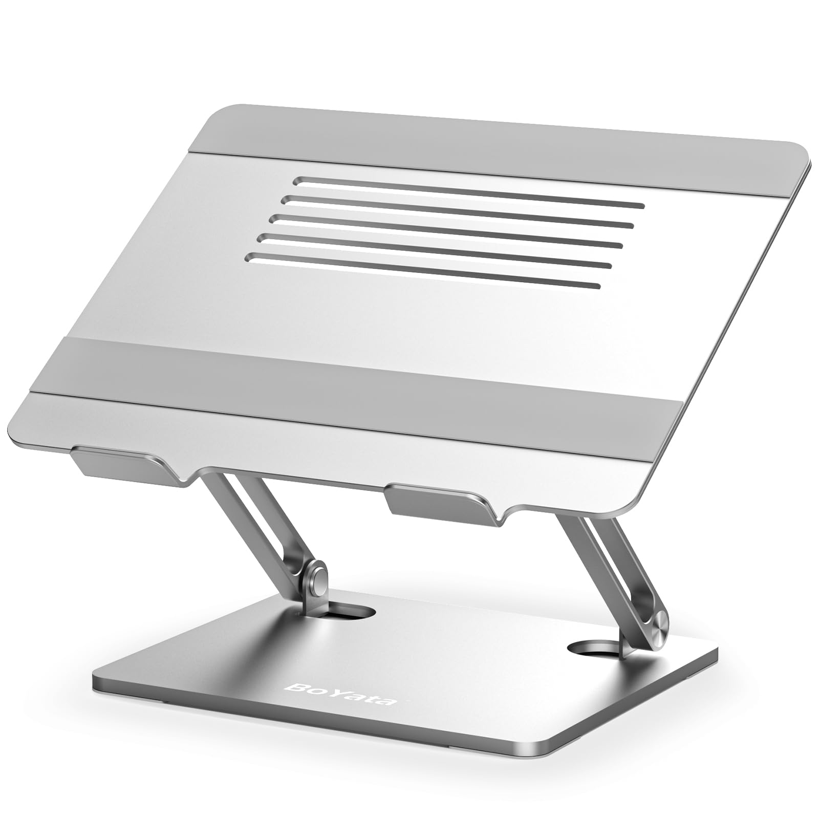 BoYata Laptop Stand, Adjustable Laptop Riser with Slide-Proof Silicone and Protective Hooks, Aluminum Notebook Stand for Laptop up to 15 Inches, Laptop Holder Compatible for MacBook