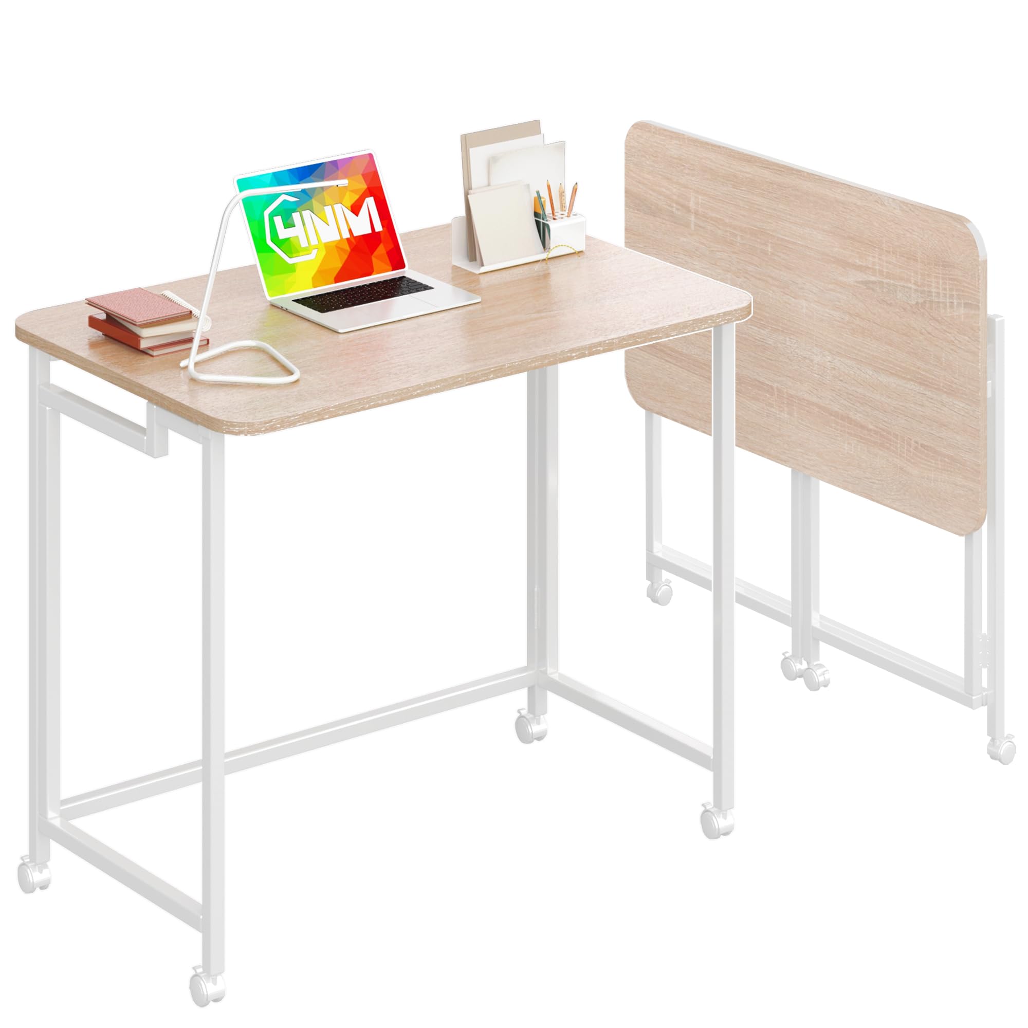 4NM Mobile Small Rolling Computer Desk, Folding Laptop Cart Table with Wheels, Portable Office Desk for Small Space Couch Bed