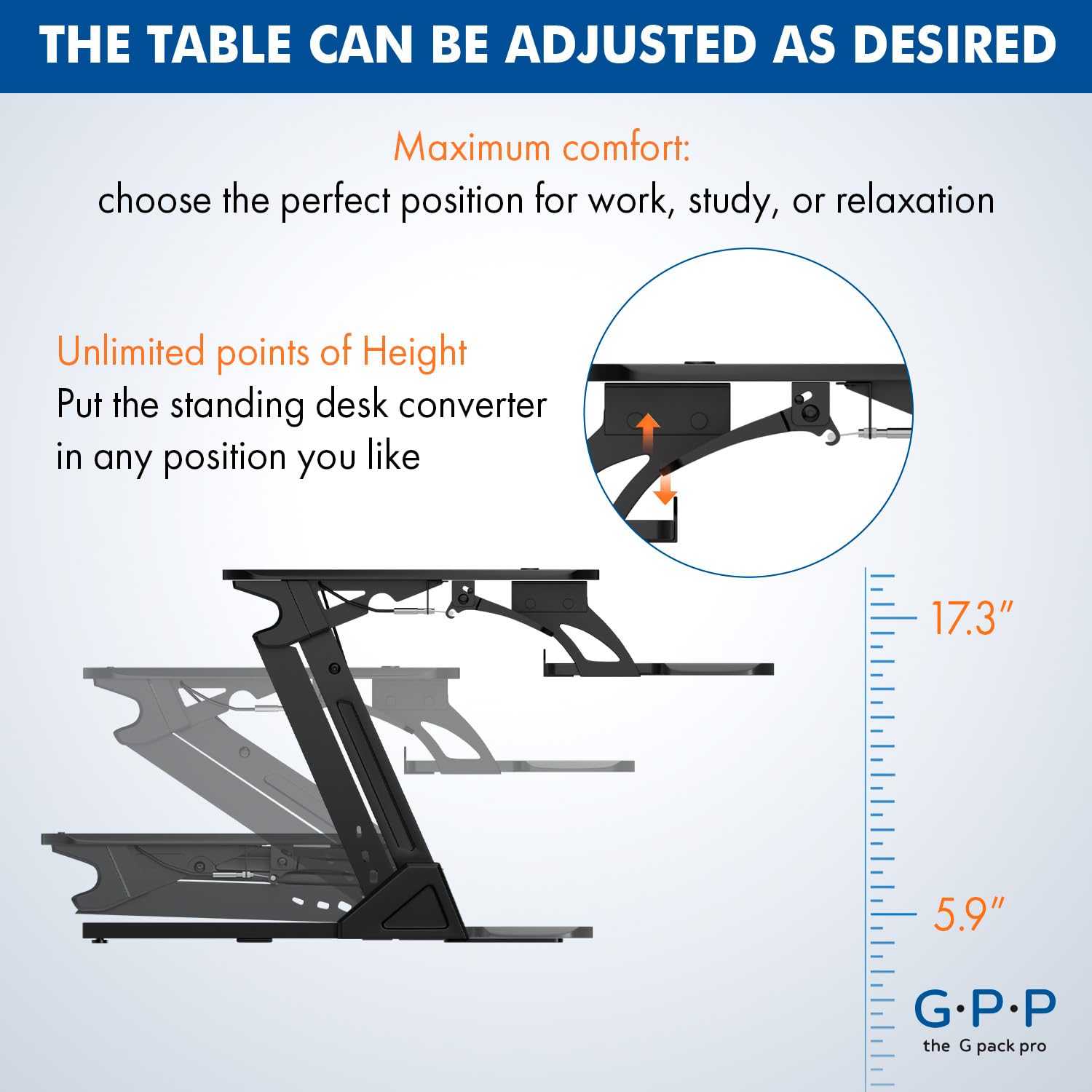 G-PACK PRO Standing Desk Converter, Adjustable Height