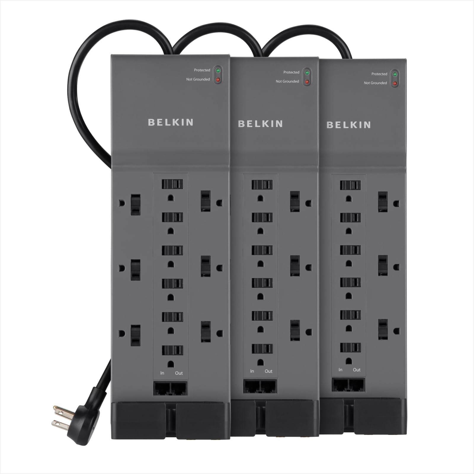 Belkin Surge Protector Power Strip w/ 12 AC Outlets & 8ft Long Flat Plug, UL-Listed Heavy-Duty Extension Cord for Home, Office, Travel, Computer, Laptop, Phone Charger - 3,940 Joules of Protection