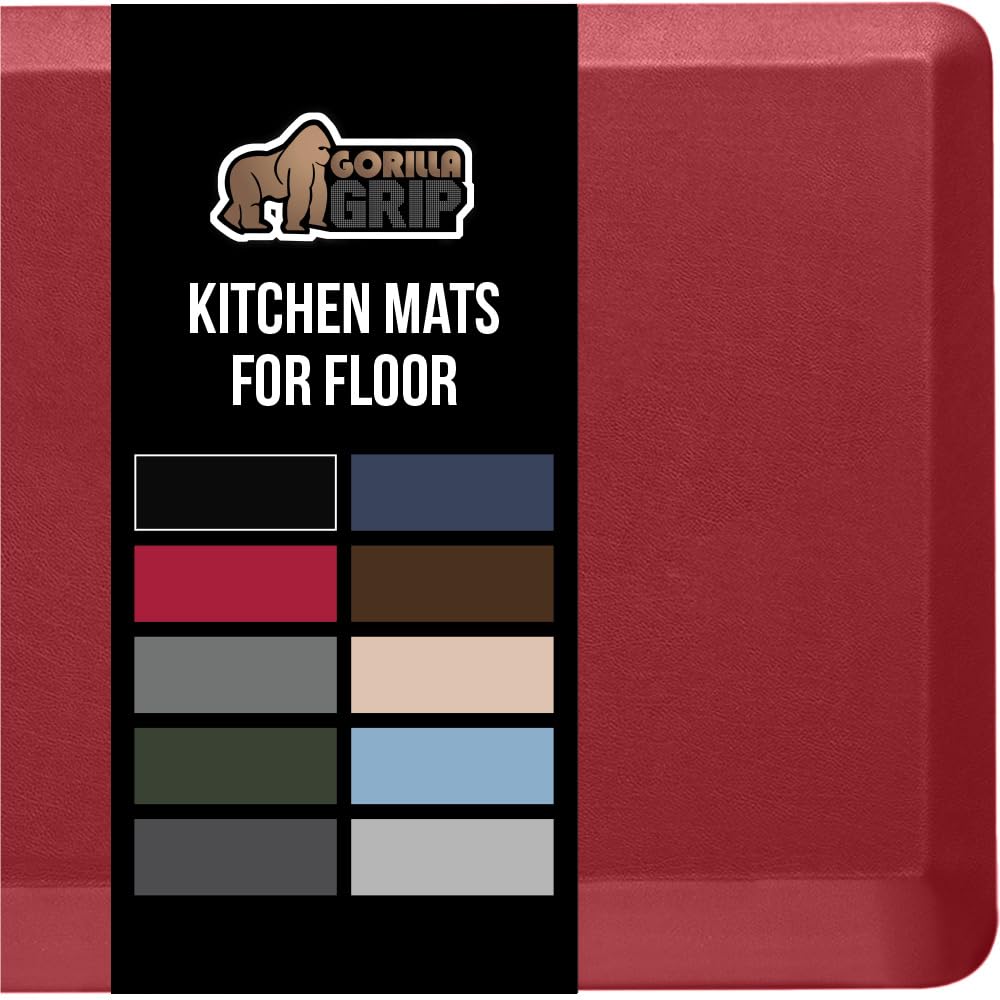 GORILLA GRIP Comfortable Cushioned Kitchen Mats for Floor, Waterproof and Stain Resistant Soft Top, 3/4 Inch Thick Ergonomic Standing Desk Anti Fatigue Mat, Foam Supports Ankles and Feet