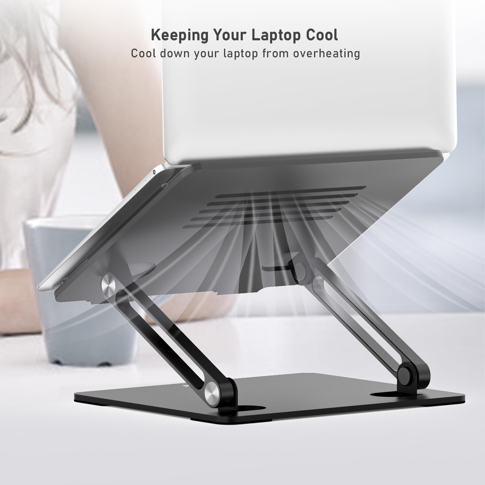 BoYata Laptop Stand, Adjustable Laptop Riser with Slide-Proof Silicone and Protective Hooks, Aluminum Notebook Stand for Laptop up to 15 Inches, Laptop Holder Compatible for MacBook