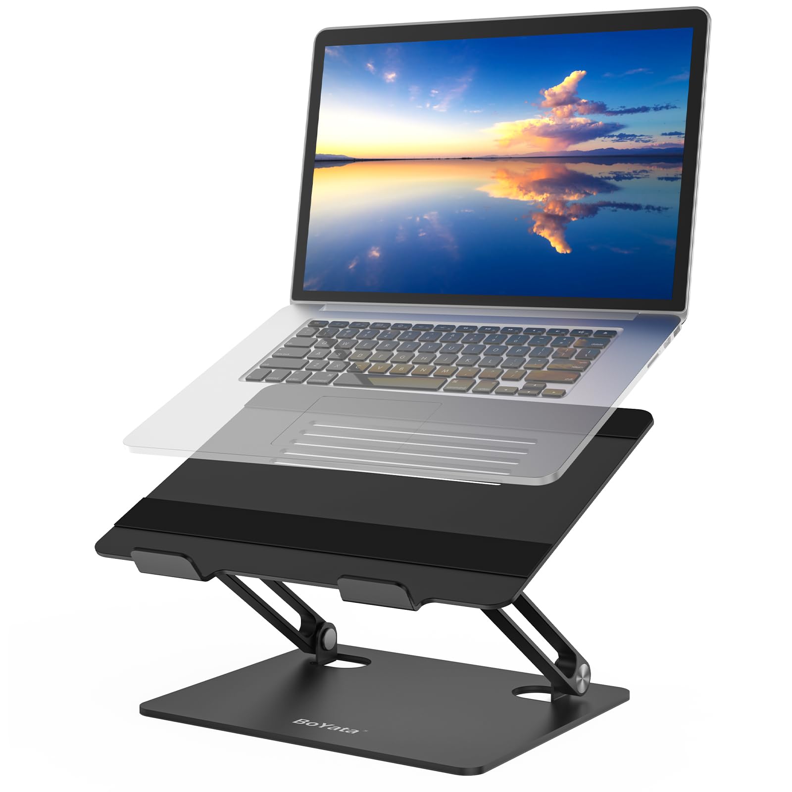 BoYata Laptop Stand, Adjustable Laptop Riser with Slide-Proof Silicone and Protective Hooks, Aluminum Notebook Stand for Laptop up to 15 Inches, Laptop Holder Compatible for MacBook