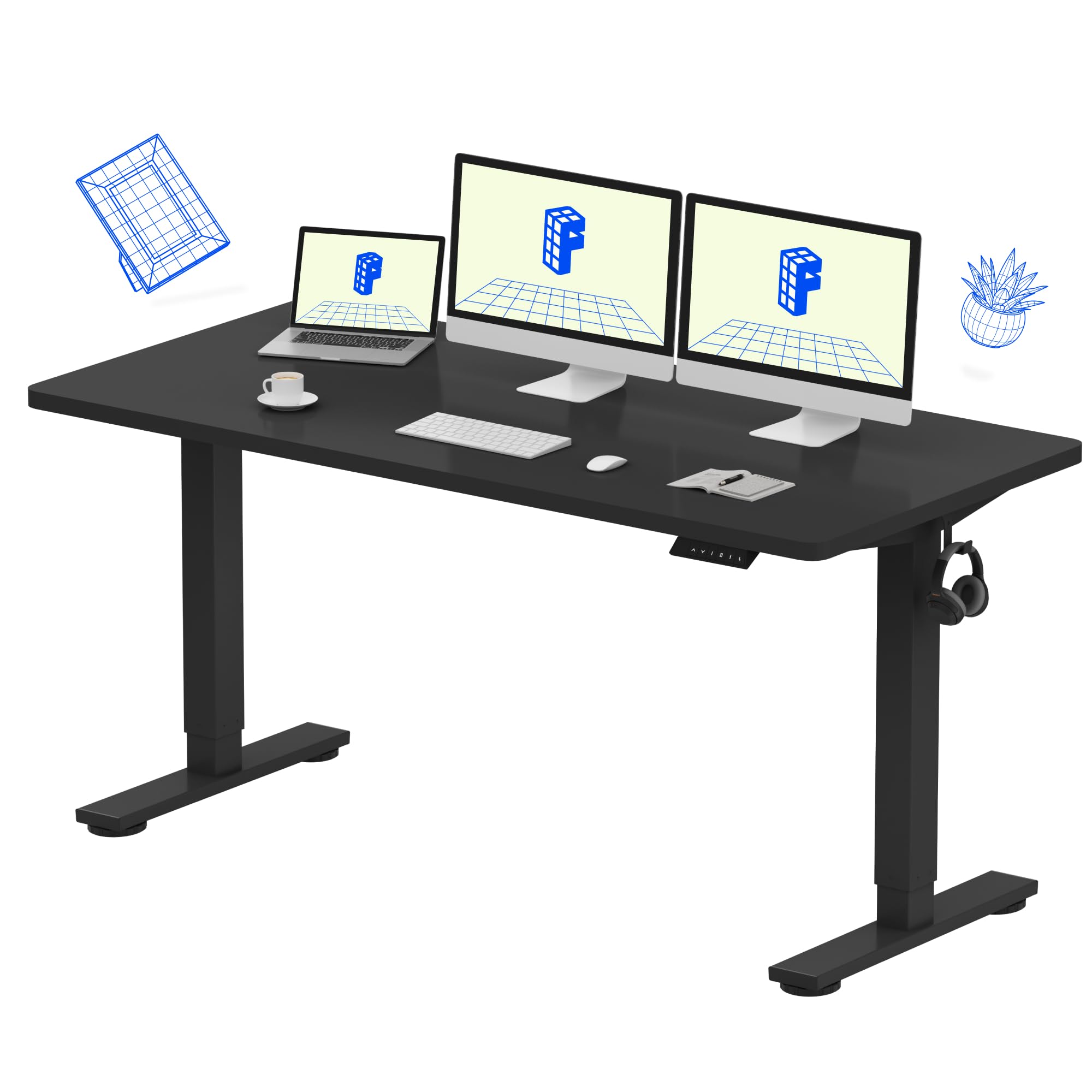 FLEXISPOT EN1 One-Piece Standing Desk, Electric Adjustable with 4 Memory Presets, 176 LBS Capacity, Stable & Quiet, Seamless Desktop for Home Office & Dual Monitors