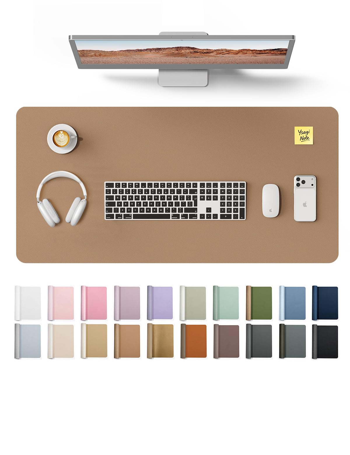 YSAGi Leather Desk Mat, Large Mouse Mat, Non-Slip Desk Pad Desk Protector Mat, Waterproof PU Leather Laptop Mat Table Mat Desk Writing Pad for Office and Home