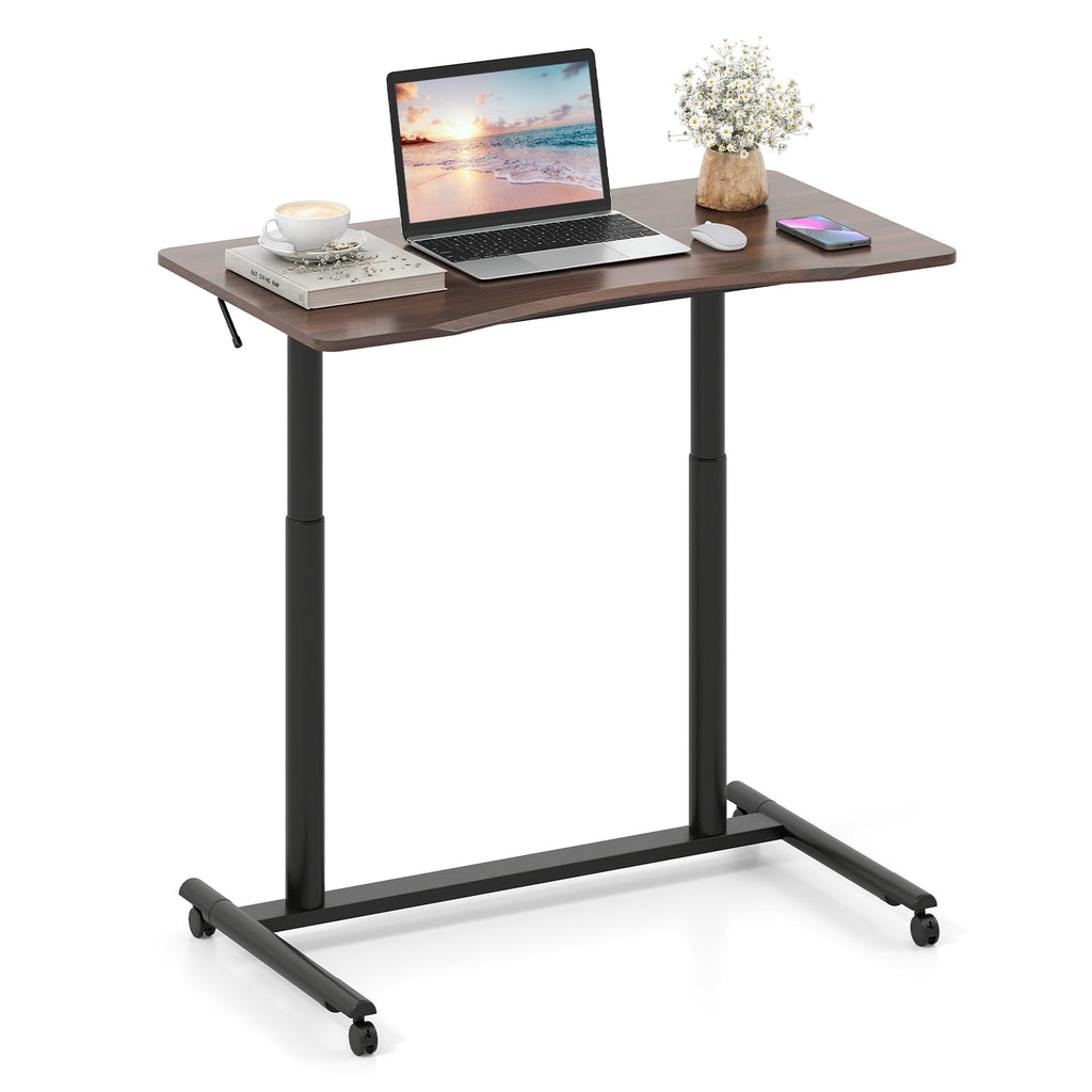 Tangkula Computer Desk Home Office Dorm Rolling Wooden Top Height Adjustable Sit-to-Stand Desk Portable Writing Study Table Notebook Laptop Desk