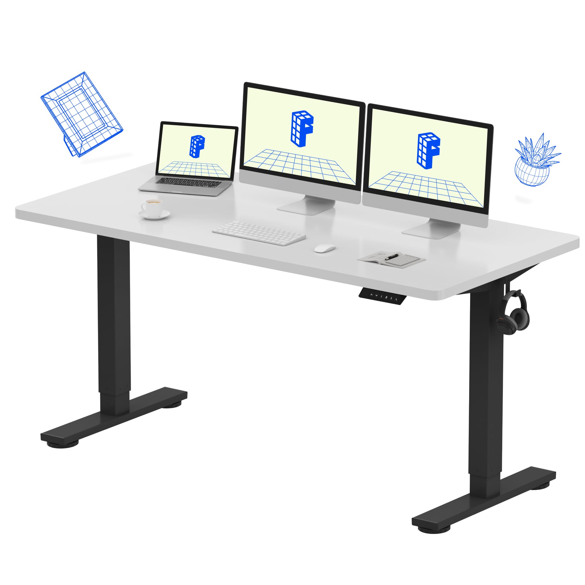 FLEXISPOT EN1 One-Piece Standing Desk, Electric Adjustable with 4 Memory Presets, 176 LBS Capacity, Stable & Quiet, Seamless Desktop for Home Office & Dual Monitors