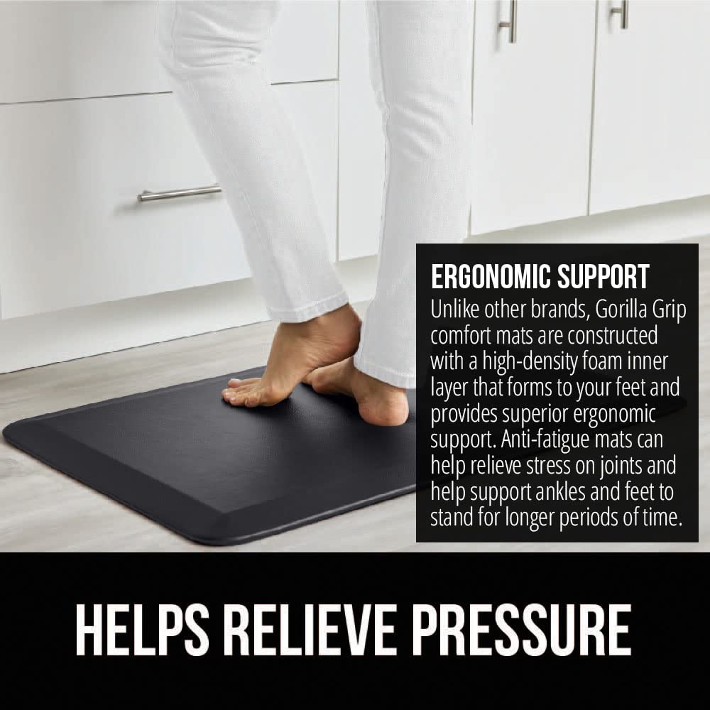 GORILLA GRIP Comfortable Cushioned Kitchen Mats for Floor, Waterproof and Stain Resistant Soft Top, 3/4 Inch Thick Ergonomic Standing Desk Anti Fatigue Mat, Foam Supports Ankles and Feet