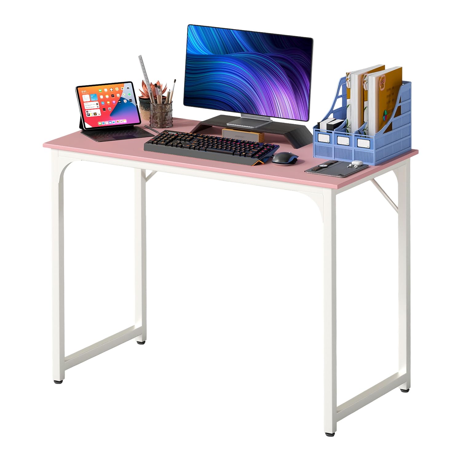 PayLessHere | Computer Desk | Office Desk with Metal Frame, Adjustable Feet | Water-Resistant, Scratchproof Surface | Sturdy Writing Table for Home Office or Study