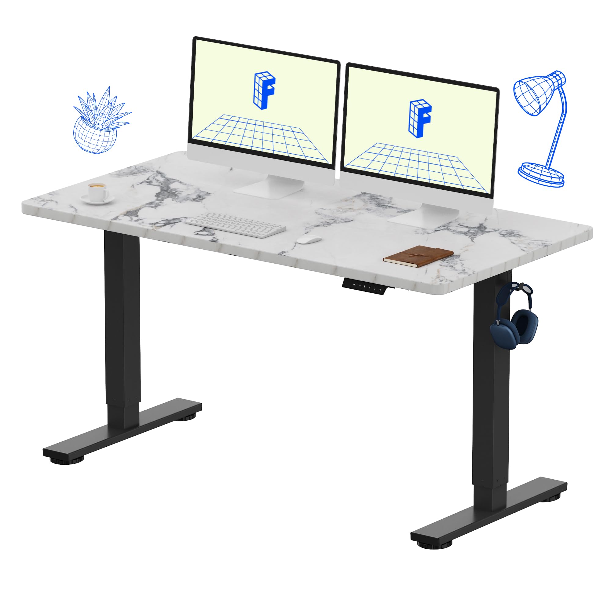 FLEXISPOT EN1 One-Piece Standing Desk, Electric Adjustable with 4 Memory Presets, 176 LBS Capacity, Stable & Quiet, Seamless Desktop for Home Office & Dual Monitors