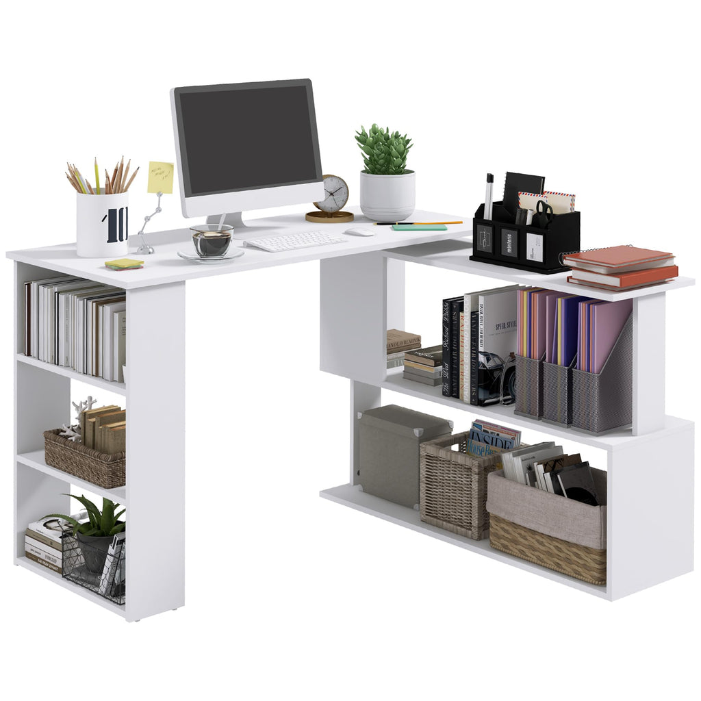 HOMCOM 47 Inch L Shaped Desk, Corner Computer Desk, 360 Degree Rotating Home Office Desk with Storage Shelves, Writing Table Workstation