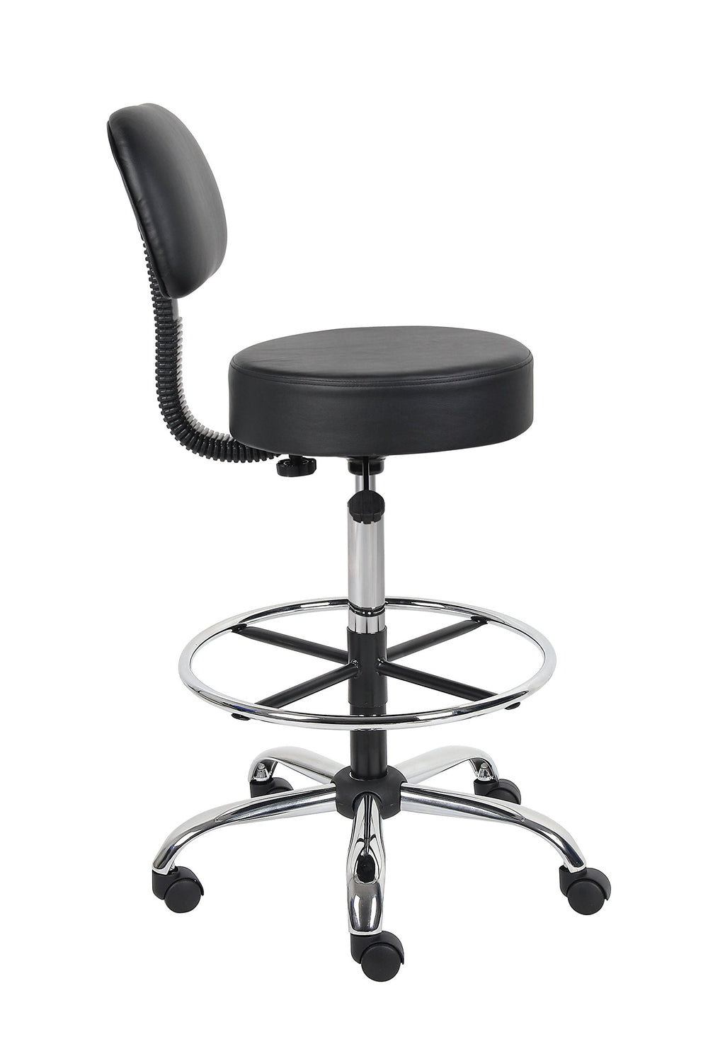 Boss Office Products Be Well Medical Spa Drafting Stool with Back, Black