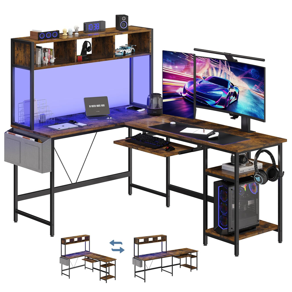 DUMOS L Shaped Desk, Computer Gaming Desks Corner Office Table with CPU Shelf for Home Study Writing Work Station 50 Inch